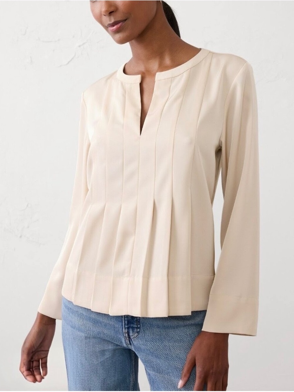 Banana Republic cream satin pleated swing top